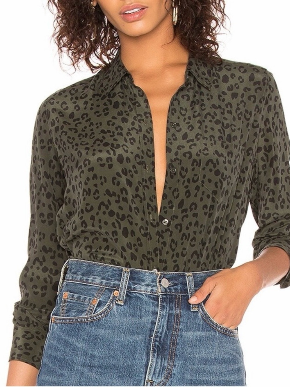 Rails Silk Olive Cheetah Blouse Sz Med